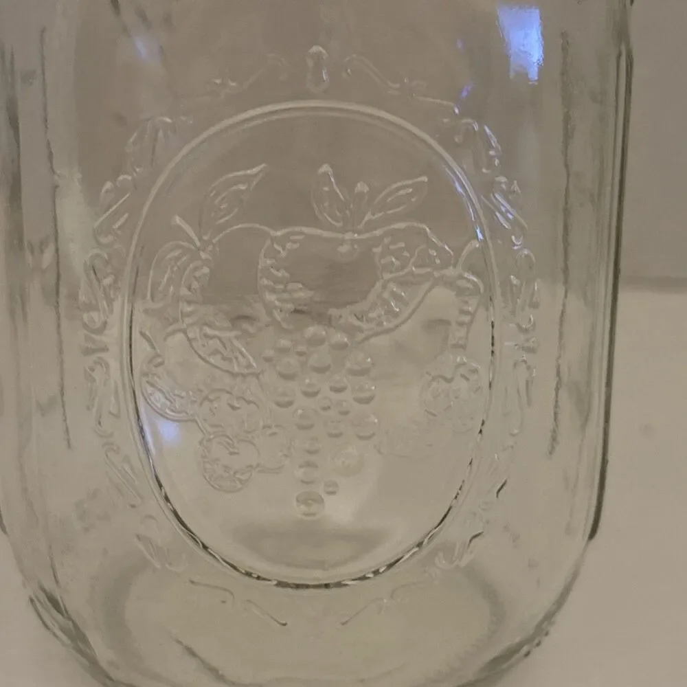 VTG Pair Ball Sculptured Glass Mason Fruit Jar 12 OZ 1.5 Cups 300 ML